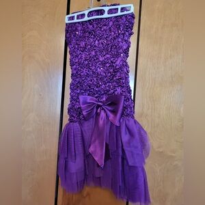 Strapless Purple Ruffle Bow Cocktail Dress